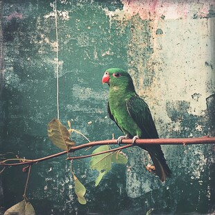 绿色鹦鹉栖息在树枝上