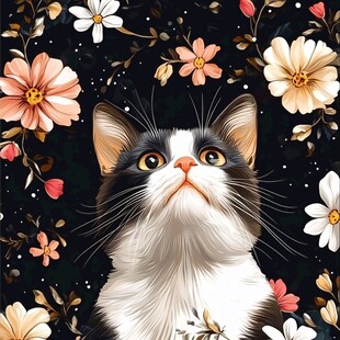 猫与花卉的星空之旅