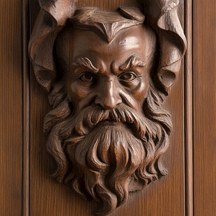 木雕胡须男子头像