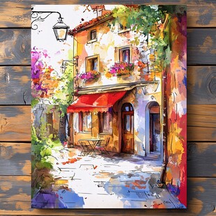 街角咖啡馆的水彩画