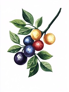 彩色浆果与绿叶