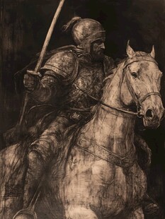 骑士与马的黑白素描