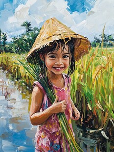 乡村田野中的快乐女孩