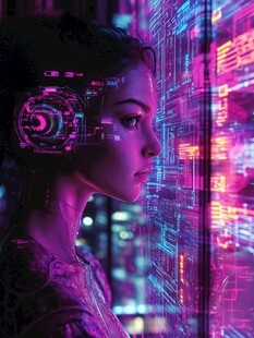 赛博朋克女性与数字世界