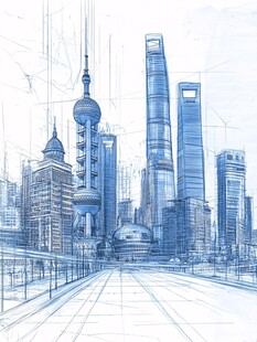 城市建筑线描图