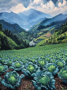 山谷中的绿色农场