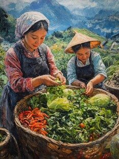 农民妇女在田野里削菜