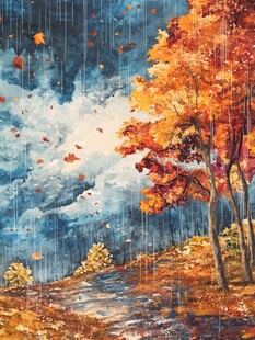 秋雨中的森林风景