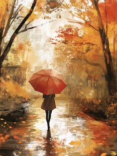 秋日漫步 雨中独行