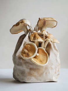 自然之美 蘑菇与布袋的和谐共生