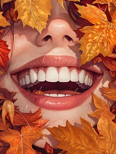 秋日微笑 落叶环绕