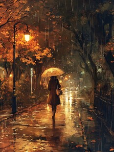 雨夜的秋日漫步