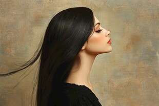 黑发女子侧面肖像