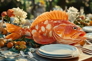 奢华海鲜宴会的精致摆盘