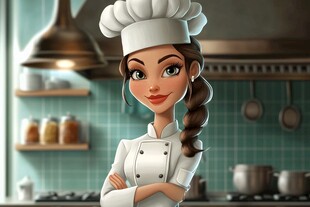 美丽女厨师在厨房里