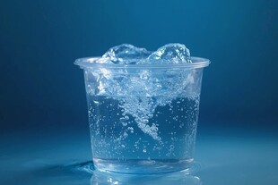 冰块融化透明塑料杯