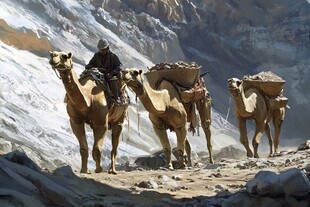 沙漠中的骆驼商队