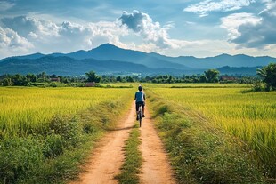 乡村小径上的骑行者
