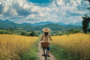 乡村小径上的骑车人