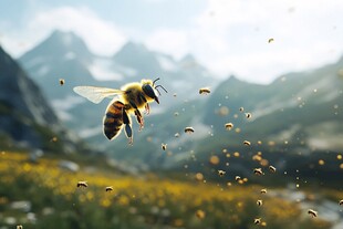 山谷中的蜂群飞舞