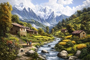 山谷中的宁静村庄