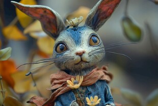 神秘森林中的兔子雕塑