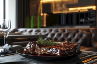 现代餐厅里的美味牛排