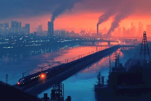暮色笼罩下的工业之城