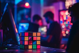 霓虹灯下的办公室夜景