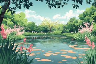 碧水绿荫 春日池塘