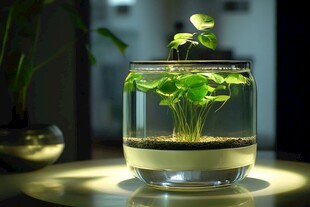 玻璃生态瓶中的绿色植物