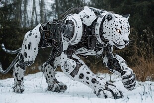 雪地森林中的机器人猎豹