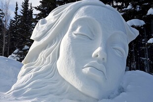 雪中人脸雕塑