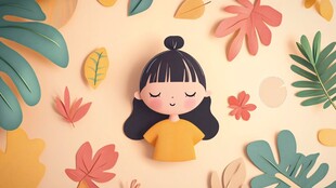 秋日宁静的纸艺少女