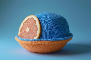 蓝色针织葡萄柚碗和切片