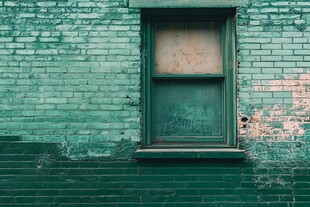 绿色砖墙上的封闭窗户