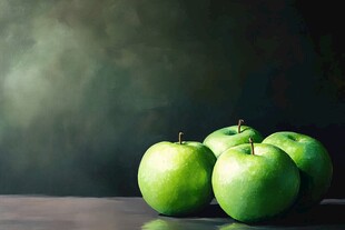 青苹果静物画