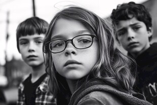 城市街道上的孩子们