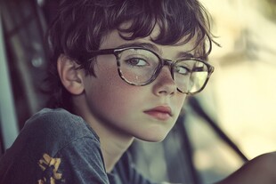 眼镜下的沉思少年