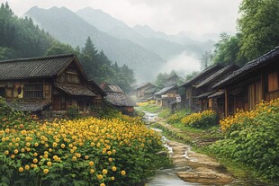 山谷中的古老村庄