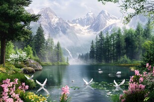 碧波荡漾 山水相映 鸟语花香