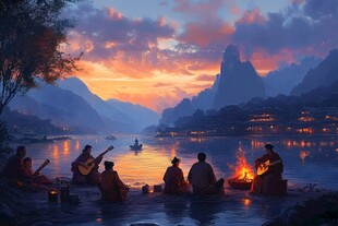 夕阳篝火晚会