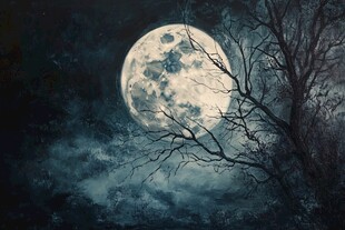 满月下的枯树
