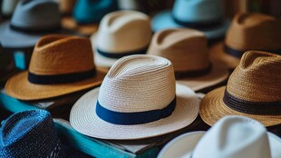 多彩的草编帽展示