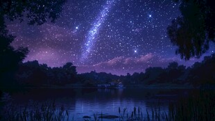 夜幕下的星空湖泊