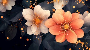 橙白花卉数字艺术作品