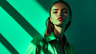 绿色光影下的优雅女性