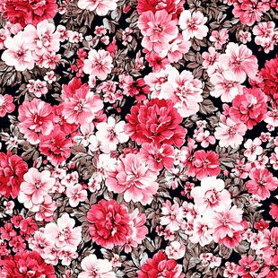 黑色背景下的粉色花卉图案