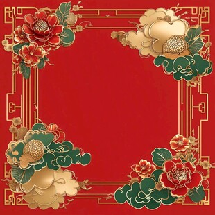 红色中国风花卉边框