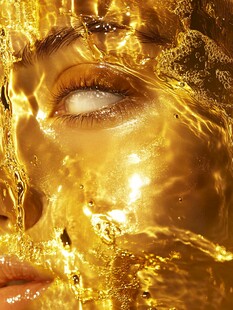 金色液体中的脸